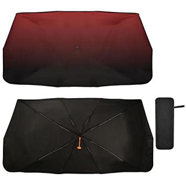 Imagem de Guarda-sol de carro vermelho preto pára-brisa guarda-chuva de carro dobrável refletor de raios UV janela frontal viseira viseira capa de proteção