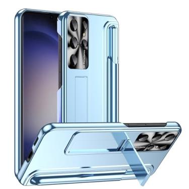Imagem de PuRoxx Capa para Samsung Galaxy S24 Ultra/S24 Plus/S24, capa de proteção de lente de câmera de metal, capa rígida com suporte invisível com suporte para caneta S, azul, S24 Ultra