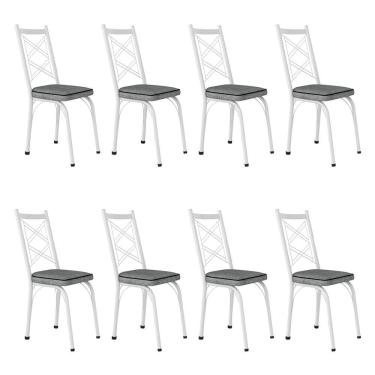 Imagem de Kit 8 Cadeiras de Cozinha Delaware Corino Preto Pés de Ferro Branco - Pallazio