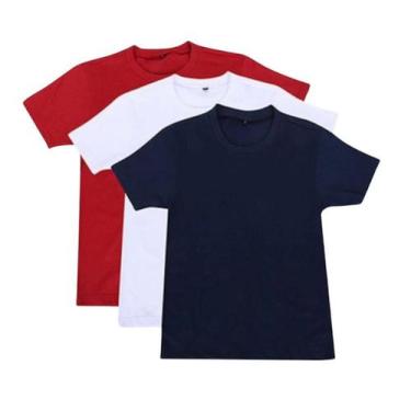 Imagem de Kit 3 Camisetas Infantil Basica Malha 100Algodão Cores Fio 30.1 - Ctr