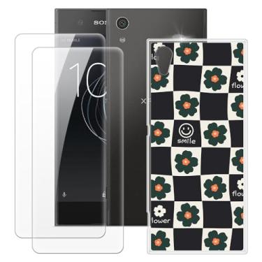 Imagem de MILEGOO Capa para Sony Xperia XA1 + 2 peças protetoras de tela de vidro temperado, capa de TPU de silicone macio à prova de choque para Sony Xperia XA1 Dual (5 polegadas)