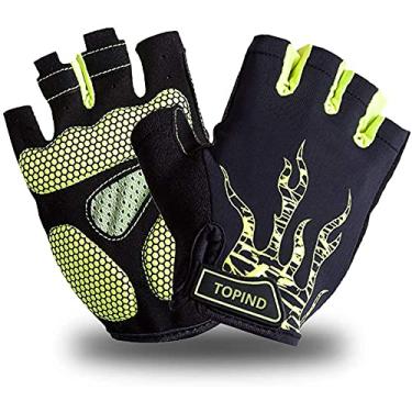 Imagem de TOPIND Luvas de mountain bike para homens e mulheres, luvas de bicicleta suja meio dedo com almofada de gel, luvas de ciclismo respiráveis antiderrapantes para absorção de choque (verde, P)