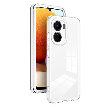 Imagem de XINYEXIN Capa transparente para Vivo Y16, capa de telefone com borda cor, TPU+PC para-choques anti-impactos capa Clear Case - branco