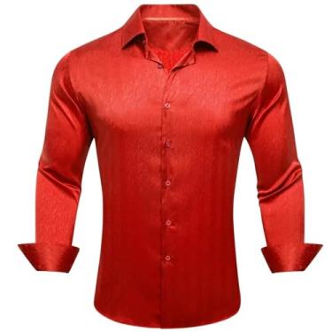 Imagem de Camisas masculinas de seda de designer de cetim roxo liso liso manga longa slim blusa masculina casual formal respirável, 0667, P