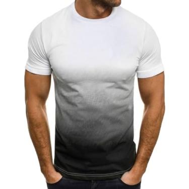 Imagem de Camiseta masculina verão gráfico gradiente manga curta camiseta casual henley tripulação pescoço t atlético ajuste jogging engraçado topo (Color : White 097, Size : 3XL)