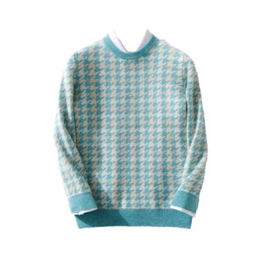 Imagem de Camisa masculina de caxemira espessa cor contrastante xadrez pulôver de malha de lã sólida gola redonda versão coreana, Hh-038, X-Large