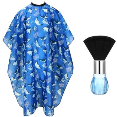 Imagem de FEBSNOW Capa de corte de cabelo infantil, capa de barbeiro infantil profissional e escova de espanador de pescoço avental de cabeleireiro com fecho ajustável para salão de beleza infantil suprimentos