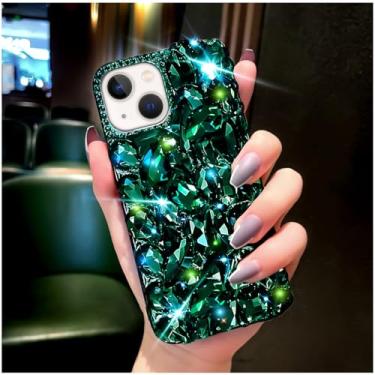 Imagem de Cavdycidy Capa para iPhone 15 para mulheres e meninas, capa de telefone brilhante luxuosa com glitter 3D brilhante cristal strass pedras de diamante, parte traseira de acrílico brilhante e capa