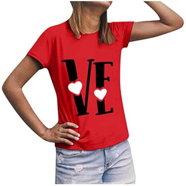 Imagem de Camiseta masculina de dia dos namorados, grande, estampada, amor dos namorados, para casal, roupas combinando para o dia dos namorados, Vermelho (feminino), G