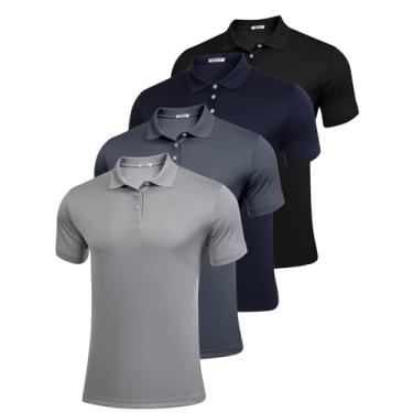Imagem de PINSPARK Pacote 3/4: Camisas polo masculinas de golfe multipacks de secagem rápida manga curta gola camisas polo casuais de verão para homens, Preto/cinza escuro/azul marinho/cinza verde (pacote com