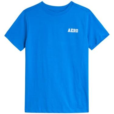 Imagem de AEROPOSTALE Camiseta para meninos - Camiseta infantil de algodão de manga curta - Camiseta clássica com gola redonda estampada para meninos (4-16), Azul francês, 8