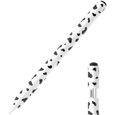 Imagem de JOOSKO Estojo de lápis com estampa de vaca para Apple Pencil (USB-C), aderência confortável, capa lateral fina de silicone, suporta fixação magnética (preto)