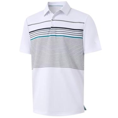Imagem de Rouen Camisa polo masculina, manga curta, ajuste seco, leve, sem rugas, casual, atlética, listrada, camiseta de golfe masculina, Branco 1, GG