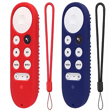 Imagem de Pacote com 2 capas de silicone para Chromecast com Google TV 2020 Voice Remote Capa protetora para controle remoto Chromecast 2020 (vermelho + azul meia-noite)