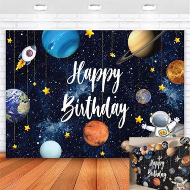 Imagem de Avezano Espaço sideral cenário de aniversário foguete astronauta tema sistema solar decorações de festa de aniversário universo estrelas fundo para estúdio fotográfico Bday adereços (2 x 1,5 m, 208 x