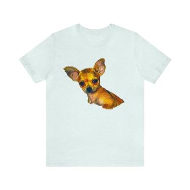 Imagem de Camiseta de manga curta unissex Chihuahua 'Belle' da Doggylips, Azul gelo mesclado, 3G