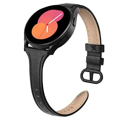 Imagem de Pulseiras de couro genuíno para Samsung Galaxy Watch 5 de 44 mm e 40 mm/Galaxy Watch 5 pro 5 de 45 mm 2022/Galaxy Watch Active 2/Galaxy Watch 4 para homens e mulheres (preto)