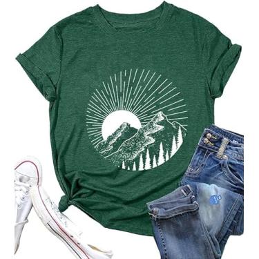 Imagem de Camiseta feminina Happy Camper com estampa de perua, estampa de carta de viagem, para meninas, acampamento, verão, férias, Nascer do sol, P