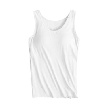 Imagem de Camiseta feminina de algodão, sutiã embutido, sem mangas, confortável, elástica, ioga, academia, treino, alças ajustáveis, Branco, GG