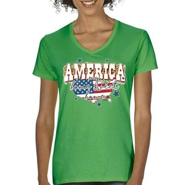 Imagem de Camiseta feminina America My Home Sweet Home gola V 4th of July Stars and Stripes Pride American Dream Patriotic USA Flag Tee, Verde, G