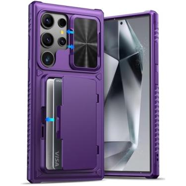 Imagem de ATATOO Capa para Samsung Galaxy S24 Ultra com porta-cartões (loja de 4 a 5 cartões) e capa e suporte para lente deslizante, [proteção contra quedas de grau militar], capa carteira à prova de choque