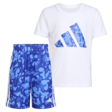 Imagem de adidas Conjunto de 2 peças de camiseta e shorts de manga curta para meninos, branco e azul, 6, Branco e azul., 6