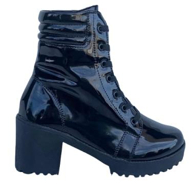 Imagem de Bota Feminina Coturno Cano Médio Moda Confortável (PRETO VERNIZ, BR, Adulto, Numérico, 35)