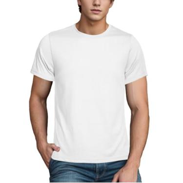 Imagem de Camiseta masculina ultra macia de viscose de bambu, gola redonda, leve, refrescante, manga curta, casual, básica, Branco, M
