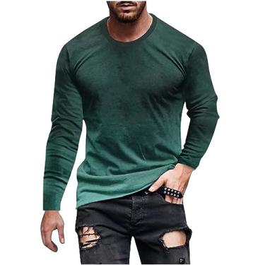 Imagem de Camisetas masculinas de gola redonda para homens manga longa gradiente gráfico verão outono 2024 moda, A-483 Verde limão militar, XG