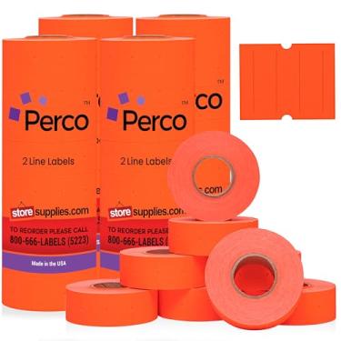 Imagem de Perco Etiquetas vermelhas fluorescentes de 2 linhas – 4 mangas, 24.000 etiquetas de preço em branco para pistolas Perco 2 Line Price and Date