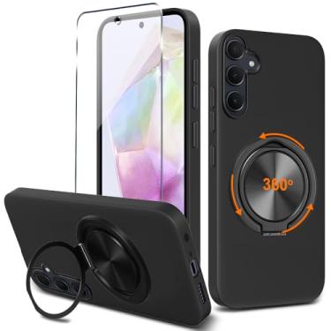 Imagem de Capa para celular Samsung Galaxy A35-5G 2024 com protetor de tela de vidro, suporte de anel giratório de 360° com suporte de silicone Silm Fit capa protetora à prova de choque para Samsung Galaxy A35