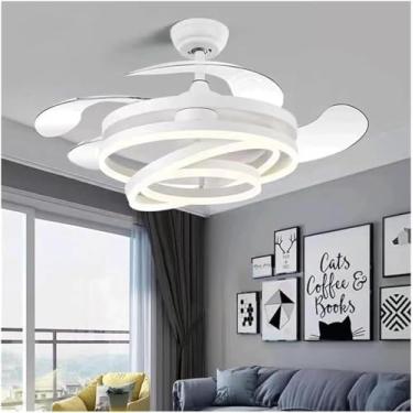 Imagem de Luzes do ventilador Ventilador de teto moderno Luz do ventilador de teto de perfil baixo Ventilador de teto com luzes lustre para quarto interno Sala de estar Perfil baixo, branco, 42 polega