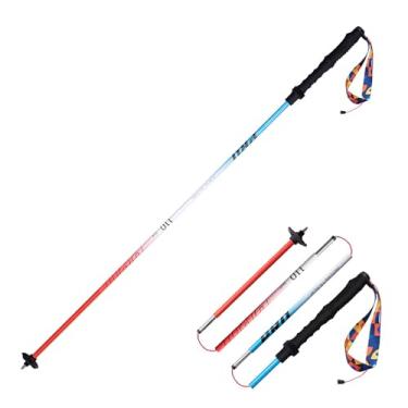 Imagem de AONIJIE 2 peças de mastro dobrável durável para trekking, leve Quick-Lock 7075 de liga de alumínio para cross-country, (azul vermelho, 110 cm)