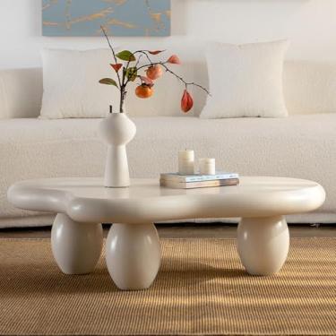 Imagem de Mesa de centro moderna em creme nuvem, mesa de centro baixa para quarto, mesas laterais para varanda, sala de estar, quarto, escritório 100 cm