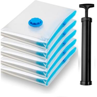 Imagem de Kit Saco á Vácuo p/Embalar Vac Bag Mais Espaço Mala Viagem Guarda Roupa Fácil de Usar Reutilizável Premium (6un 80x100cm)