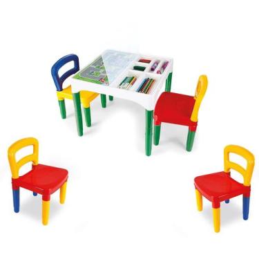Imagem de Mesa Mesinha Infantil Didática Com 4 Cadeiras Poliplac, Sortido