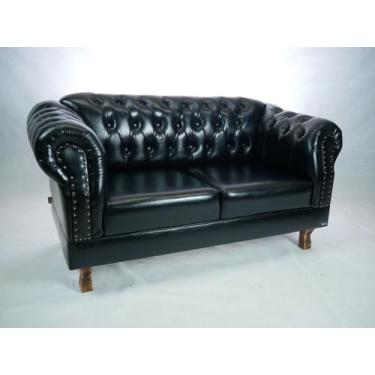 Imagem de Sofá Namoradeira 2 Lugares Chesterfield Duque Capitonê - Suede Preto /