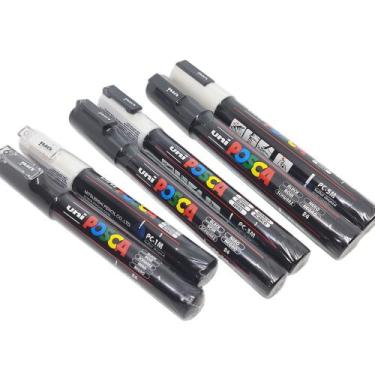 Imagem de 6 Marcadores Posca Uni-ball PC-1M 3M 5M - 3 Brancos 3 Pretos