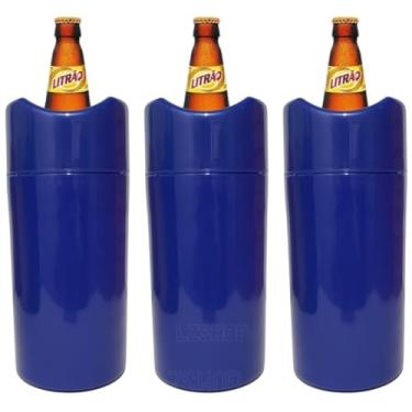 Imagem de Porta Garrafas Térmico Litrao Camisinha Para Cerveja Bar Restaurante Isopor Para Cerveja Bar Restaurante (Azul, Kit 3 Unidades)