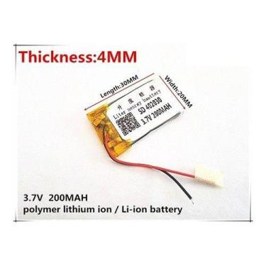Imagem de Bateria 3.7v 200mah 4mm X 20mm X 30mm 2 Fios - bgb