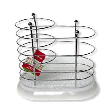 Imagem de Suporte Escorredor Porta Talheres Aço Inoxidável Utensílio De Cozinha 