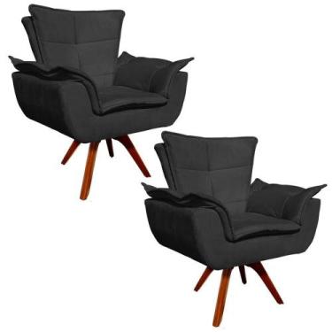 Imagem de Kit 02 Poltronas Decorativas Gran Opala Base Giratória Madeira Suede P