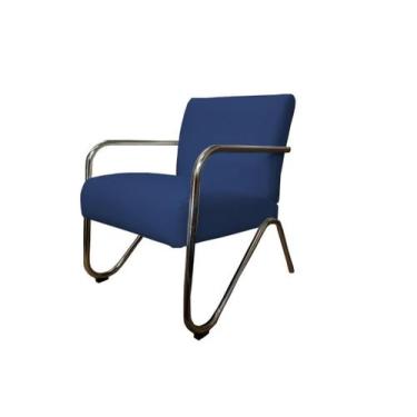 Imagem de Poltrona Decorativa Bela Suede Azul Marinho Braço Cromado Ms Decor - M