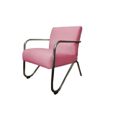 Imagem de Poltrona Decorativa Bela Suede Rosa Braço Cromado Ms Decor - Mansão De