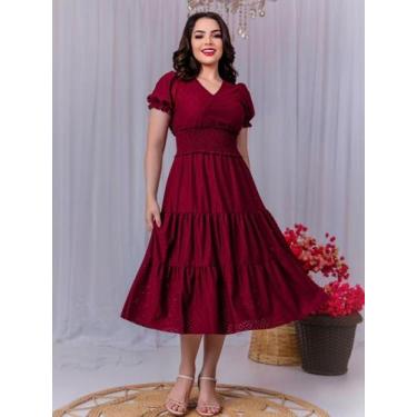 Imagem de Vestidos Midi Elegante Malha Lese Acinturado com Manga - Fashion, Mars
