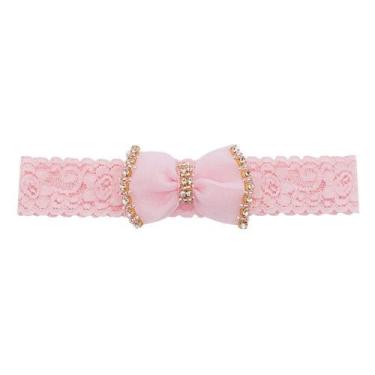 Imagem de Faixa bebê de renda com laço e strass - Rosa bebê, ROSA BEBE, Único