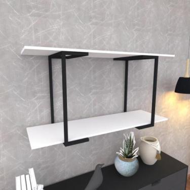 Imagem de Prateleira industrial suspensa estante parede nicho branco cozinha esc