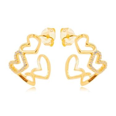Imagem de Argola coração vazado com zircônia banhado em ouro 18k - Casllu Semijo