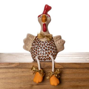 Imagem de Enfeite Cerâmica Galinha Crista Pés Balançando Decoração Casa - Maryla