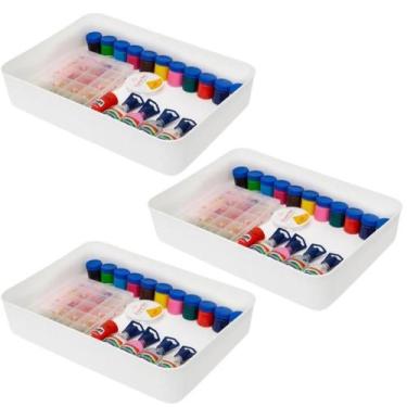 Imagem de Kit 3 Caixas Organizadoras Branca Multiuso 36x25x7,5cm - DOLCE HOME